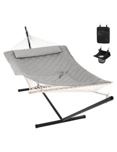 Hamaca Doble ANOW con Soporte de 3.66 m y Almohada Gris