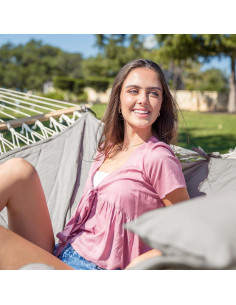 Hamaca Doble ANOW con Soporte de 3.66 m y Almohada Gris 2