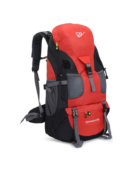 Mochila de Senderismo 50L Impermeable Rojo - Ligera y Espaciosa