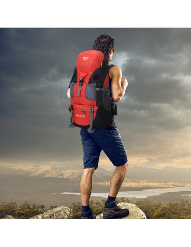 Mochila de Senderismo 50L Impermeable Rojo - Ligera y Espaciosa