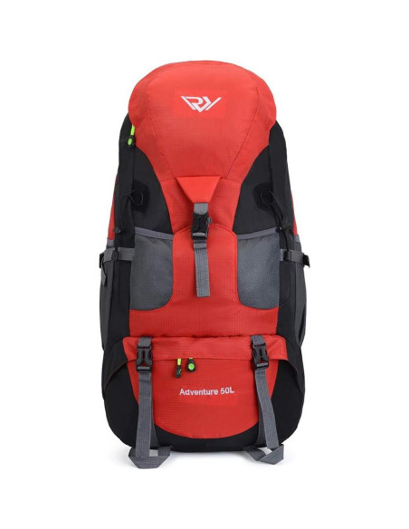 Mochila de Senderismo 50L Impermeable Rojo - Ligera y Espaciosa