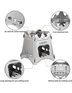 Estufa de Madera Plegable Lixada de Acero Inoxidable 358g 2