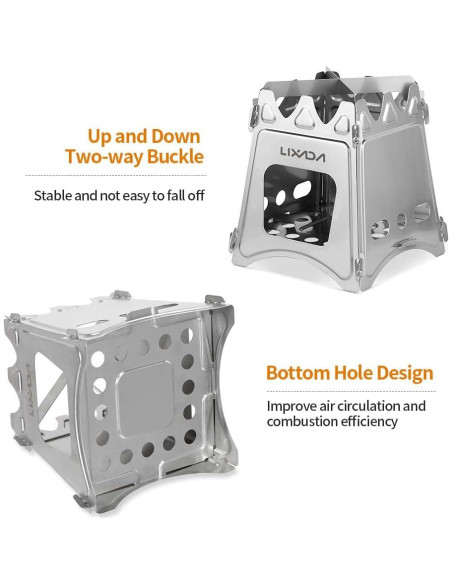 Estufa de Madera Plegable Lixada de Acero Inoxidable 358g