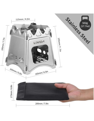 Estufa de Madera Plegable Lixada de Acero Inoxidable 358g