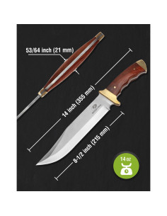 Cuchillo Bowie Mossy Oak 355 mm, mango de madera y funda de cuero 2