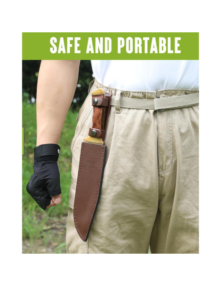 Cuchillo Bowie Mossy Oak 355 mm, mango de madera y funda de cuero