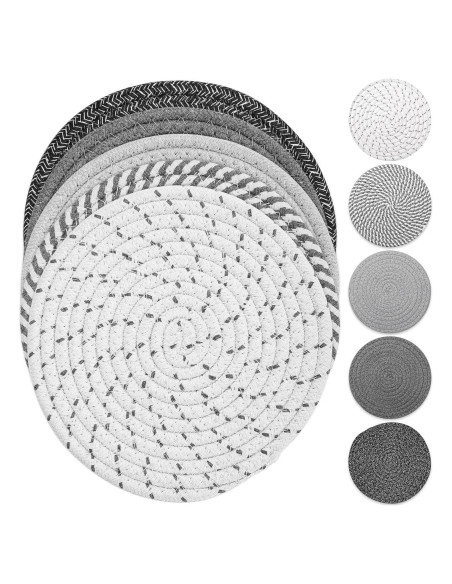 Juego de Trivets Tidponra 5 Piezas Algodón 17.78 cm Gris