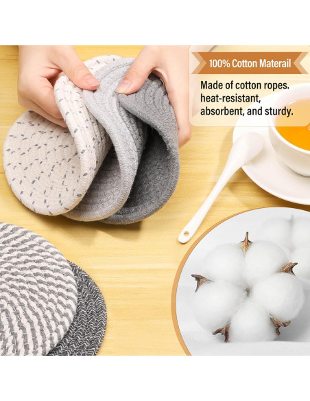 Juego de Trivets Tidponra 5 Piezas Algodón 17.78 cm Gris