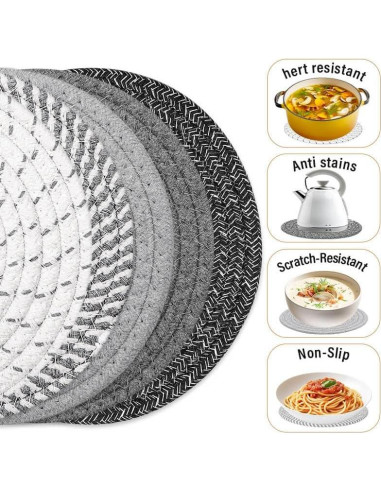 Juego de Trivets Tidponra 5 Piezas Algodón 17.78 cm Gris