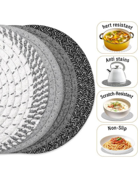 Juego de Trivets Tidponra 5 Piezas Algodón 17.78 cm Gris