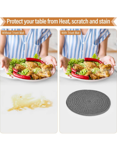 Juego de Trivets Tidponra 5 Piezas Algodón 17.78 cm Gris