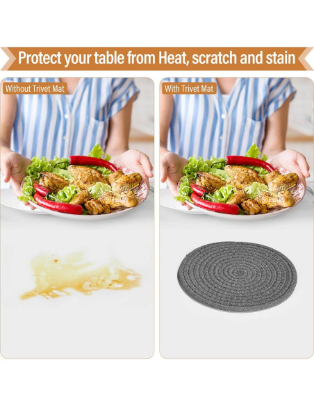 Juego de Trivets Tidponra 5 Piezas Algodón 17.78 cm Gris