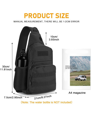 Bolsa Táctica Militar BAIGIO Negra 21x7.5x40 cm