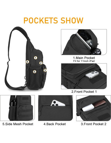 Bolsa Táctica Militar BAIGIO Negra 21x7.5x40 cm