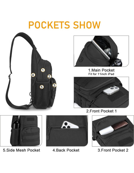 Bolsa Táctica Militar BAIGIO Negra 21x7.5x40 cm