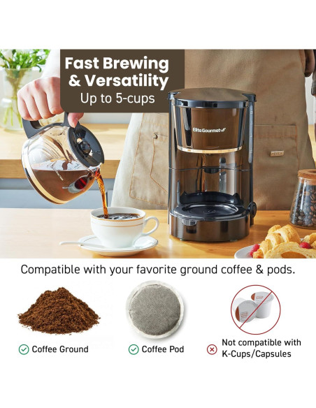 Cafetera Automática Elite Gourmet EHC-5055 5 Tazas Negra