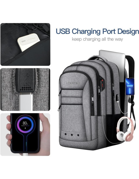 Mochila de Viaje LCKPENG 17.3" Gris Aprobada por TSA