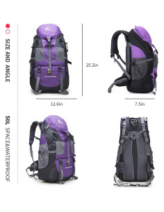 Mochila de Senderismo Bseash 50L Resistente al Agua Púrpura 2