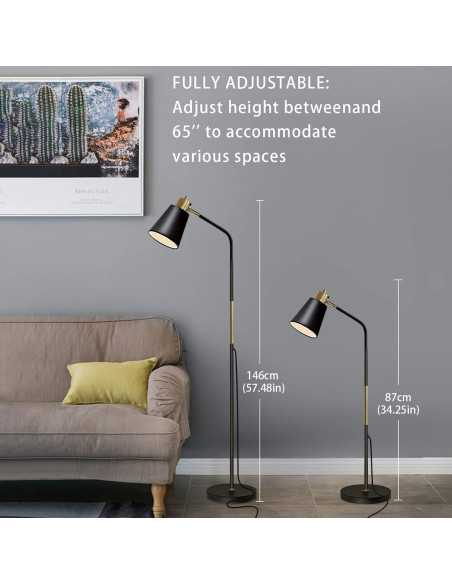 Lámpara de Pie LALISU Ajustable Negra 146,3 cm Estilo Rústico