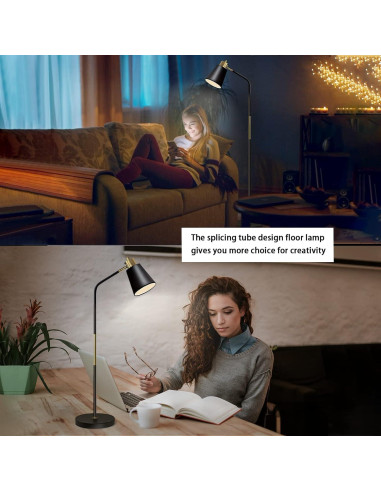 Lámpara de Pie LALISU Ajustable Negra 146,3 cm Estilo Rústico