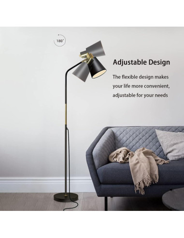 Lámpara de Pie LALISU Ajustable Negra 146,3 cm Estilo Rústico