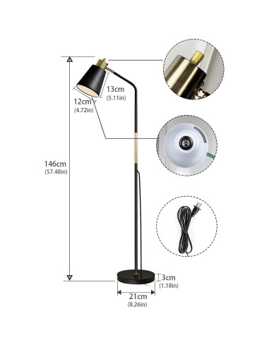 Lámpara de Pie LALISU Ajustable Negra 146,3 cm Estilo Rústico