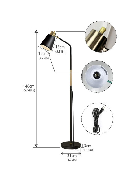 Lámpara de Pie LALISU Ajustable Negra 146,3 cm Estilo Rústico
