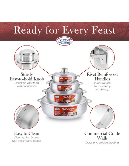 Juego de Calderos de Aluminio Alpine Cuisine 8 Piezas