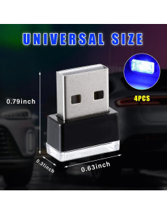 Augeny Lámpara LED USB para Automóvil 4 Pcs Azul 2