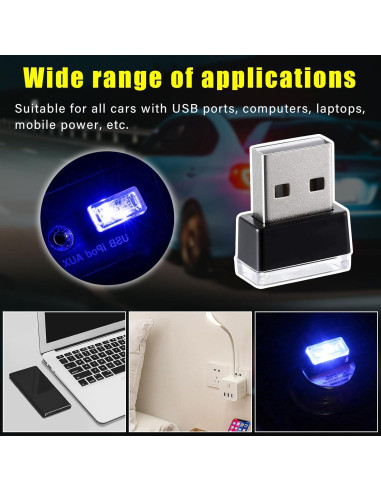 Augeny Lámpara LED USB para Automóvil 4 Pcs Azul