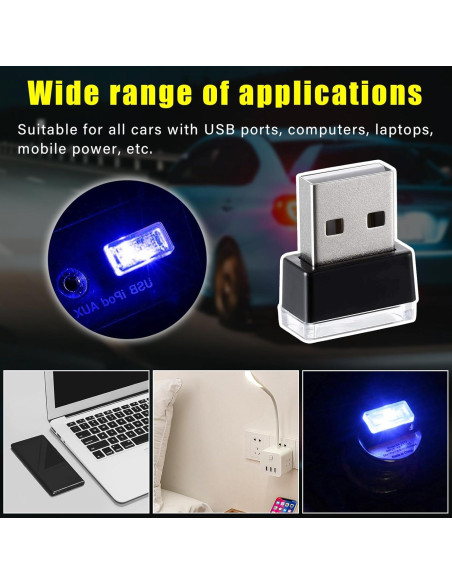 Augeny Lámpara LED USB para Automóvil 4 Pcs Azul