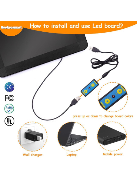 Tablero Mágico LED Kookoosmart 40x30 cm 18 Colores