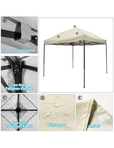 Cubierta de Toldo 3x3m Mejreiik Beige Resistente al Agua