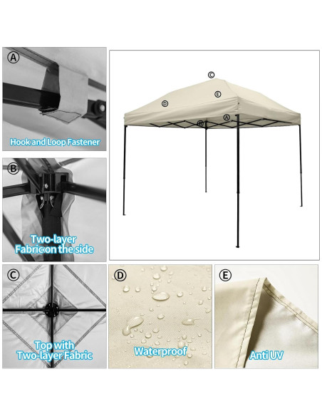 Cubierta de Toldo 3x3m Mejreiik Beige Resistente al Agua