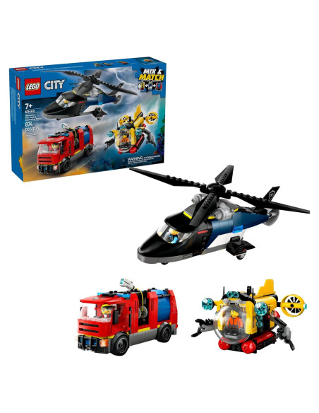 LEGO Ciudad Helicóptero, Camión Bomberos y Submarino 874 Piezas