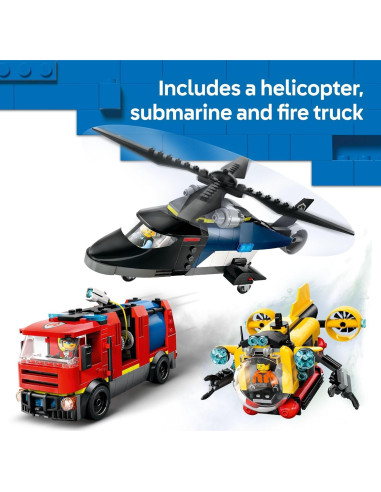 LEGO Ciudad Helicóptero, Camión Bomberos y Submarino 874 Piezas