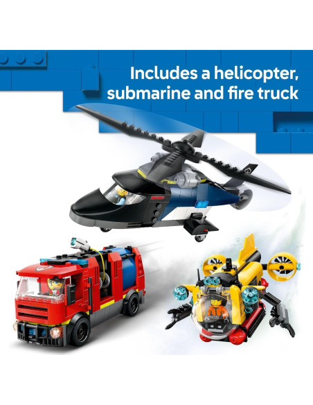 LEGO Ciudad Helicóptero, Camión Bomberos y Submarino 874 Piezas