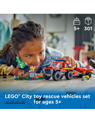 LEGO City Camión de Bomberos 4x4 y Barco de Rescate