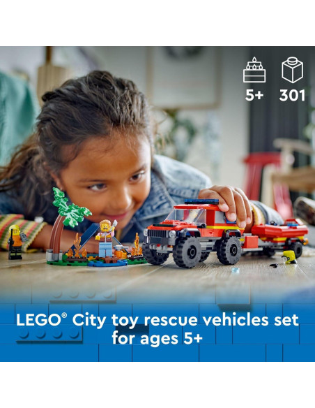 LEGO City Camión de Bomberos 4x4 y Barco de Rescate
