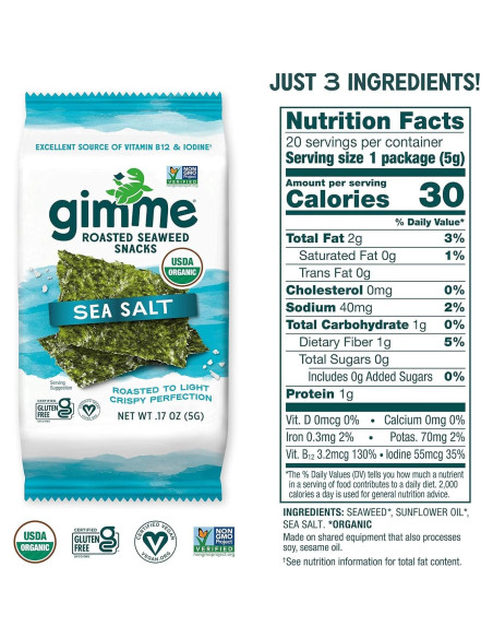 gimMe Algas Marinas Tostadas Sal Marina 20 Paquetes 5g