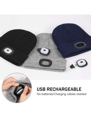 Gorro LED YunTuo unisex con luz recargable USB naranja