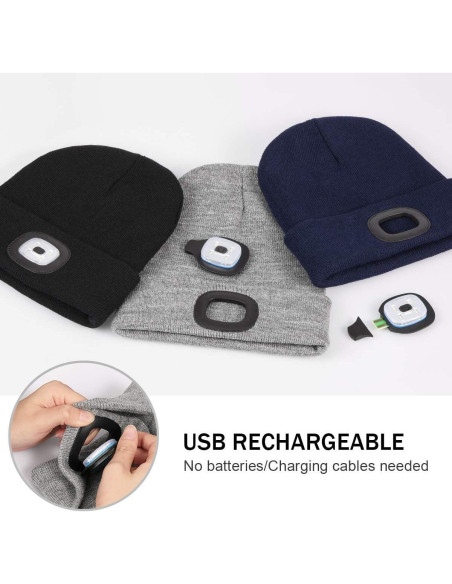 Gorro LED YunTuo unisex con luz recargable USB naranja