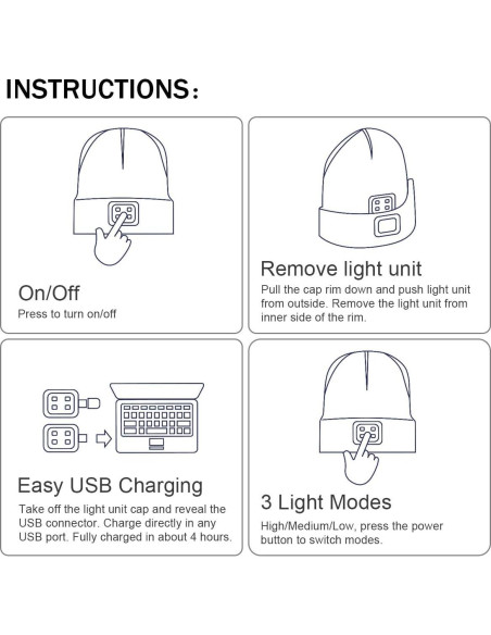 Gorro LED YunTuo unisex con luz recargable USB naranja