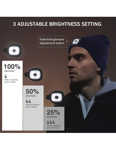 Gorro LED YunTuo unisex con luz recargable USB naranja