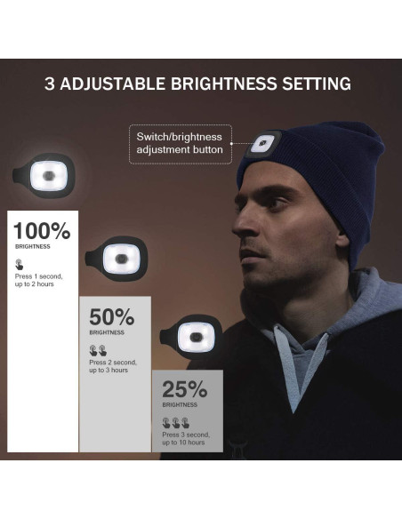 Gorro LED YunTuo unisex con luz recargable USB naranja