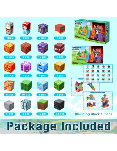 100 Piezas Bloques Magnéticos NVDILO Aventura Lava 2.5cm