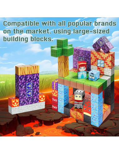 100 Piezas Bloques Magnéticos NVDILO Aventura Lava 2.5cm