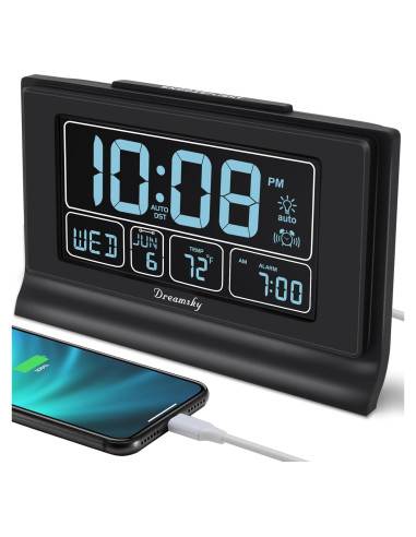 Reloj Despertador Digital DreamSky Negro con USB y Alarma