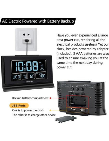 Reloj Despertador Digital DreamSky Negro con USB y Alarma Reloj Despertador Digital DreamSky Negro con USB y Alarma