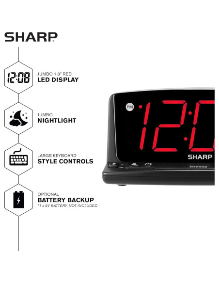 Reloj Despertador Digital Sharp LED Rojo - Números Grandes